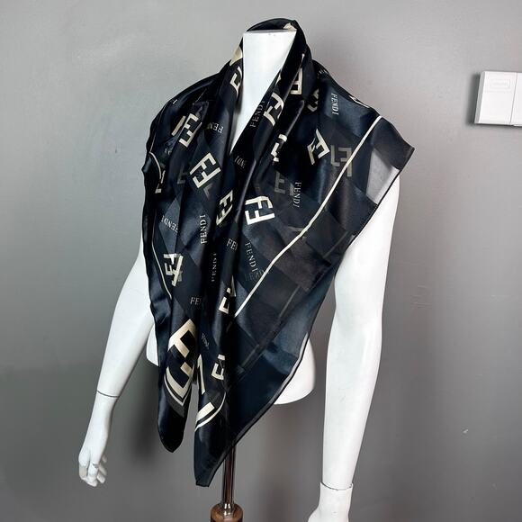 Fendi FF logo scarf large vintage black gold classic - Picture 3 of 13